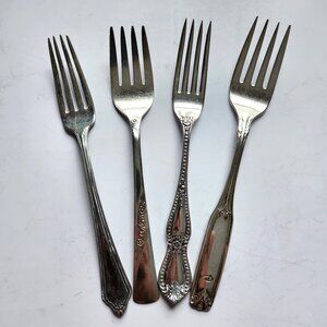 Set of 4 Mixed Vintage Forks • Ornate Handles • Rustic Kitchen Décor